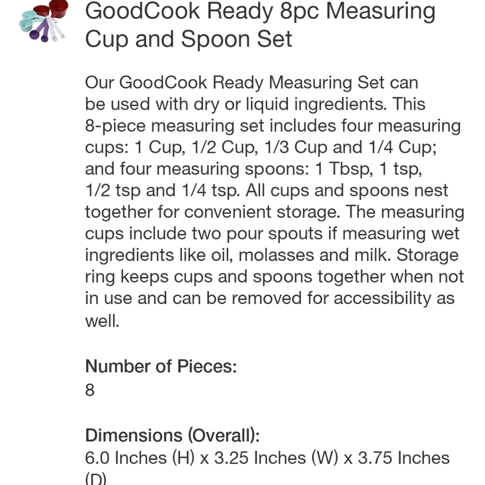 GoodCook Ready 8pc Measuring Cups & Spoon Set And GoodCook Collapsible F… - Picture 7 of 13